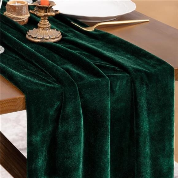 New Green Velvet Table Runner Christmas Cloth Decor 20 x 120 Inches 10ft - Picture 1 of 6